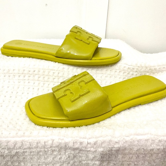 Tory Burch double -T leather sport slide sandals in lime color Size 9M - Picture 2 of 16